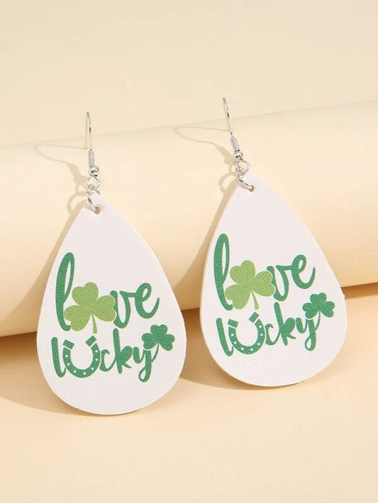 Love Lucky Shamrock Leather Style Earrings