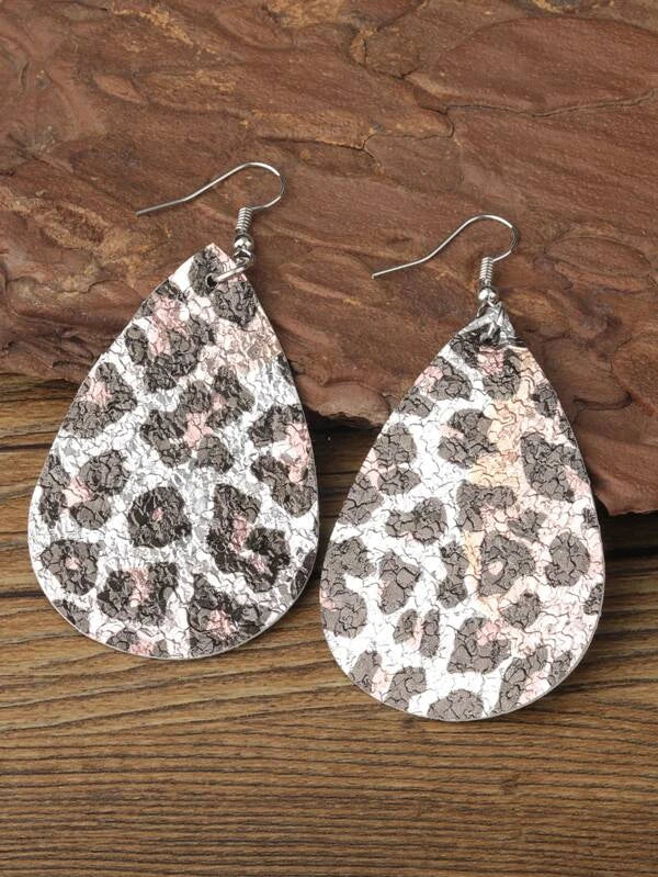 Silver & Gold Leopard Leather Style Earrings