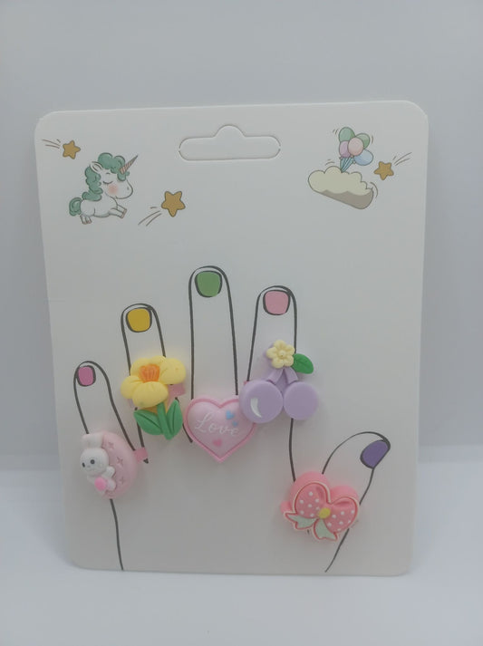 Ring Set - Bunny, Flower, Heart, Cherries, & Another Bow
