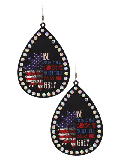 Sunflower Teardrop Red, White, and Blue Earrings