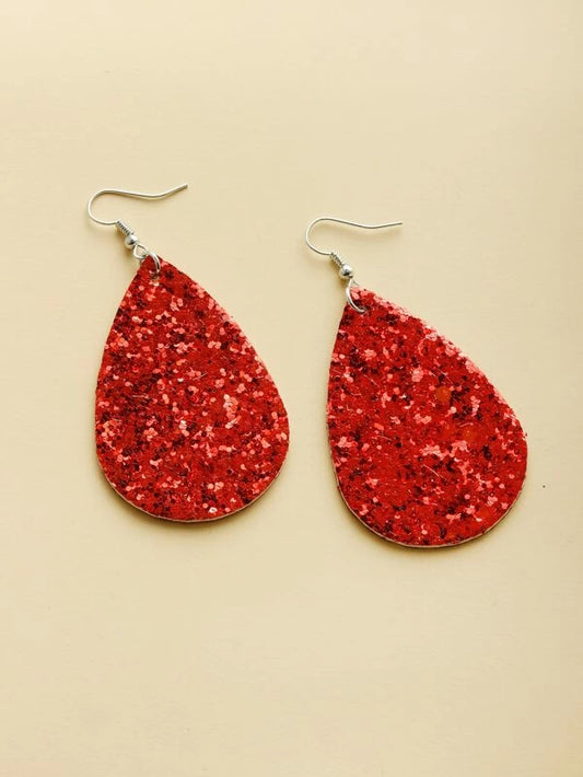 Red Glitter Leather Style Earrings