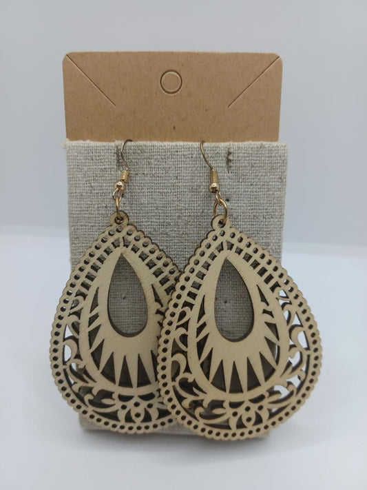 Tan Wooden Cutout Earrings