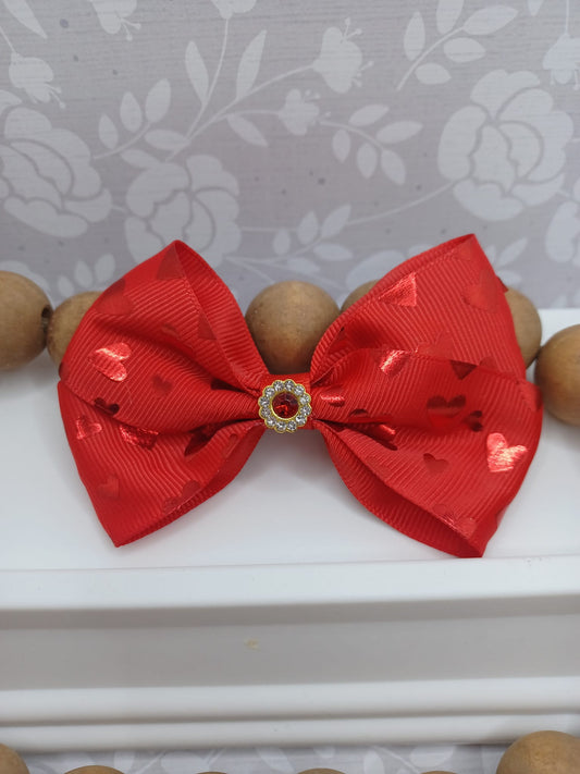 Red Heart Hair Accessory w/ Rhinestone Circle