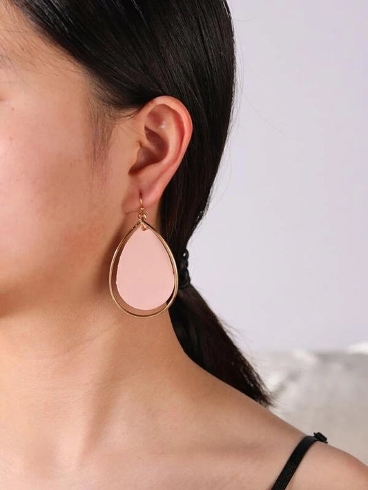 Gold Teardrop Shaped Earring w/ Pink Leather Style