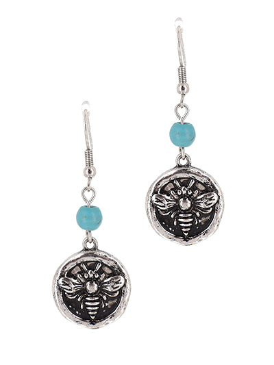 Silver Bee Earring with Turquoise Bead Detail