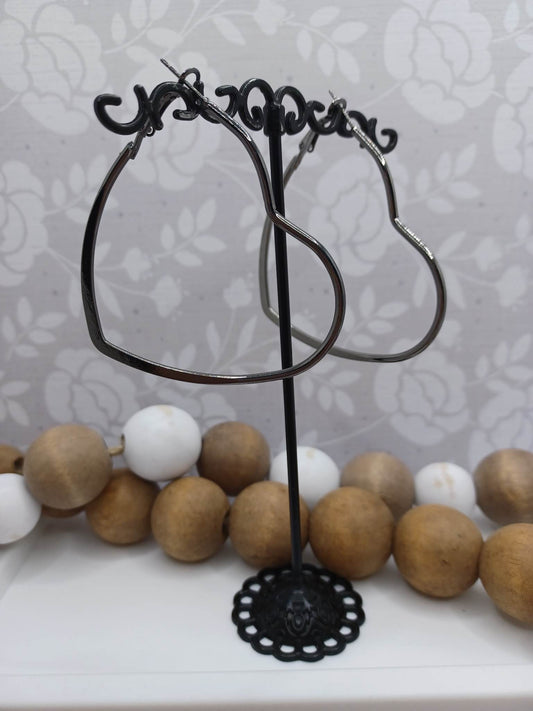 Gunmetal Heart Earrings