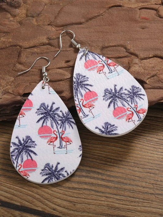 Blue Palm Trees & Flamingo Earrings