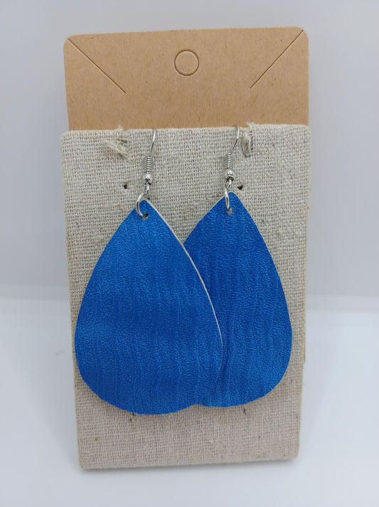 Blue Wave Patterned Leather Style Earrings