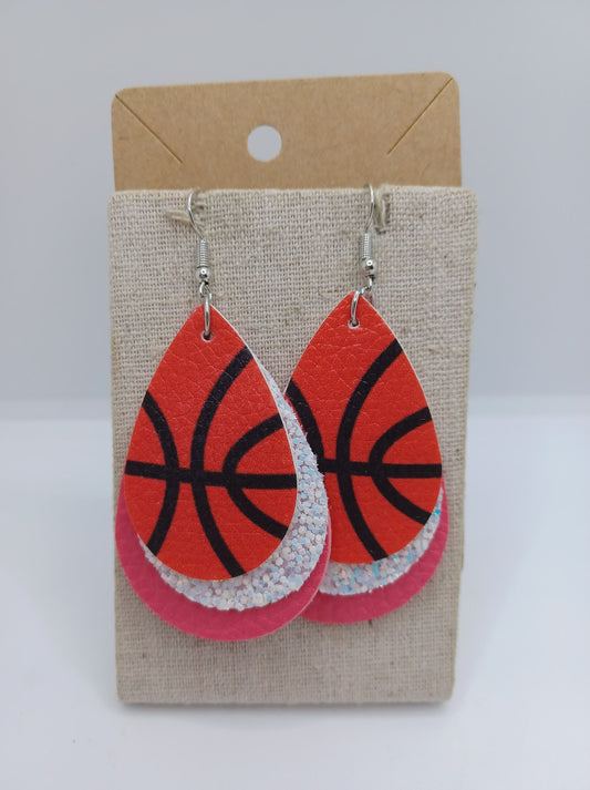 Triple Layered Basketball Earrings w/ White Glitter