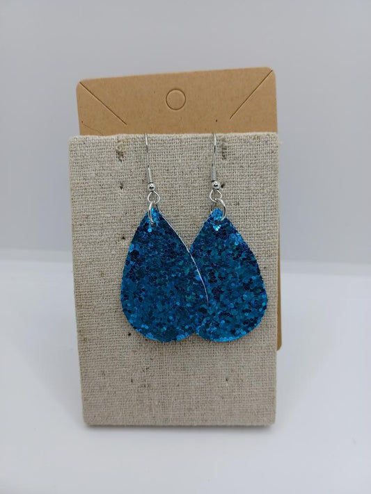 Blue Glitter Teardrop Earrings