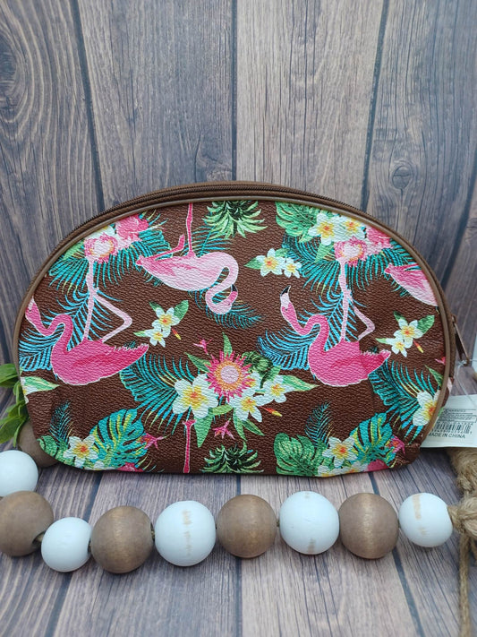 Brown Flamingo Zipper Bag