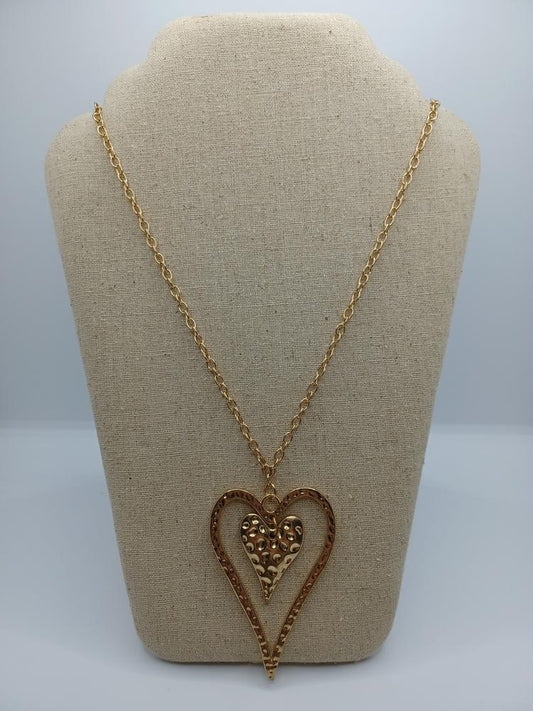 Gold Textured Heart Necklace