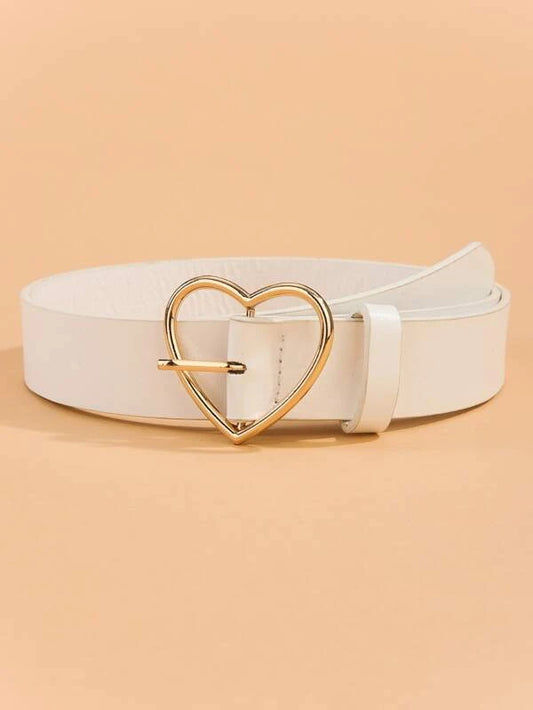 White Leather Style Belt w/ Heart Shaped Buckle