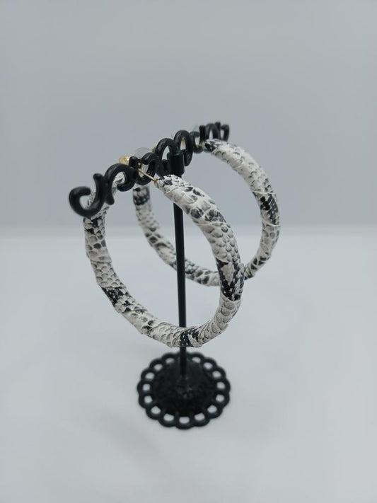 Snakeskin Print Leather Style Hoop Earrings