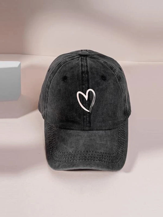 Black Denim Washed Hat w/ White Heart