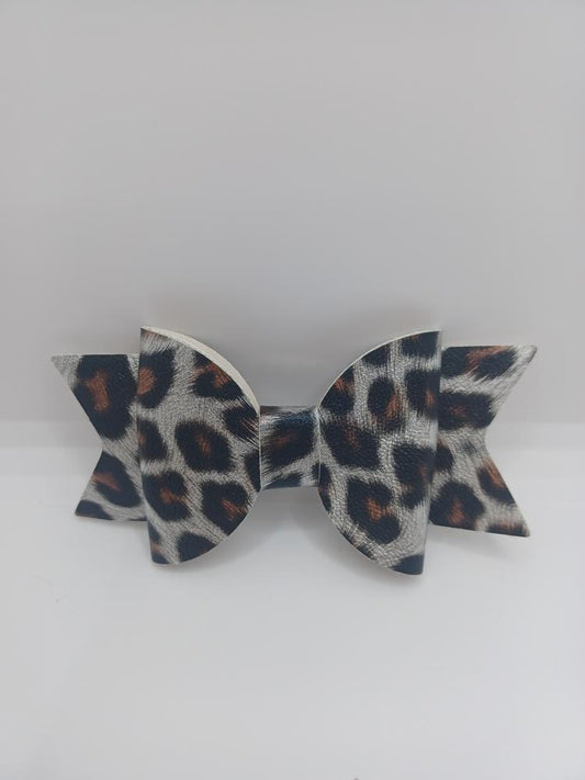 Grey Leopard Hair Bow