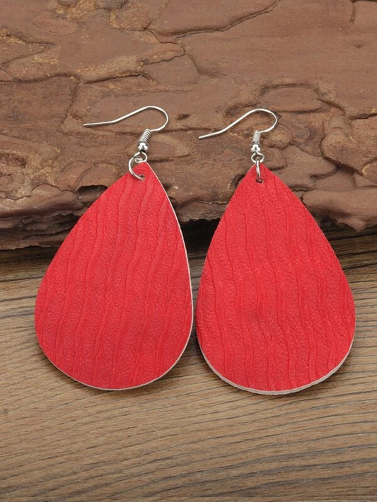 Red Wave Patterned Leather Style Earrings