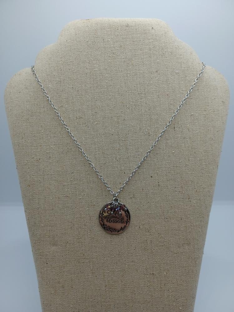 Silver "Simply Blessed" Necklace with Purple Beads