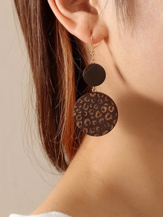 Brown Leopard Wooden Earrings