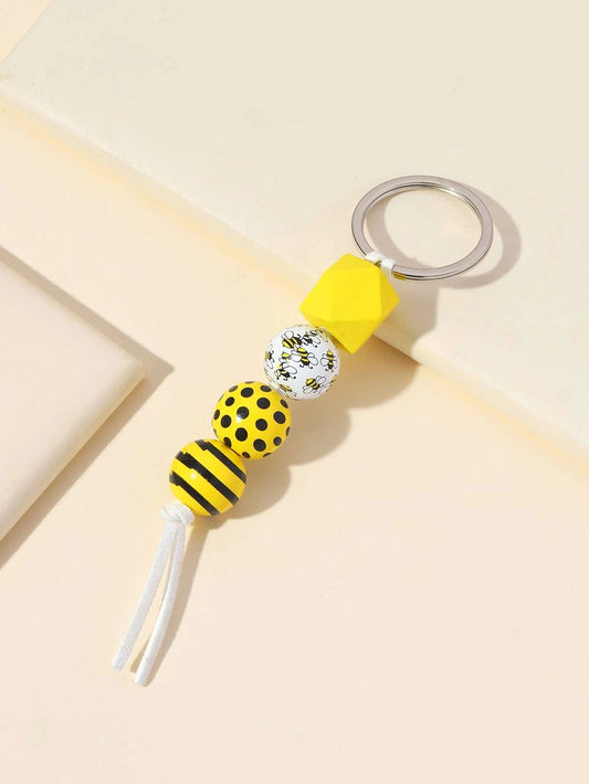 Bee Patterned Beaded Keychain