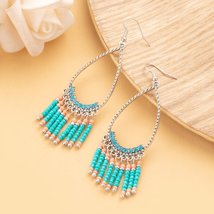 Teardrop Style Earrings with Seabead Tassels
