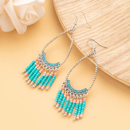 Teardrop Style Earrings with Seabead Tassels