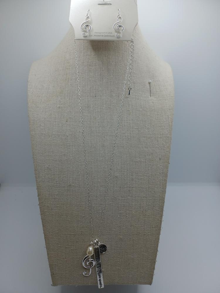 "Where Words fail Music Speaks" Necklace w/ Pearl & Music Note Charm