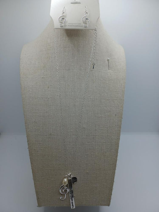 "Where Words fail Music Speaks" Necklace w/ Pearl & Music Note Charm