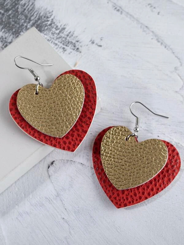 Double Layer Heart Leather Style Earrings