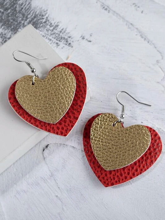 Double Layer Heart Leather Style Earrings