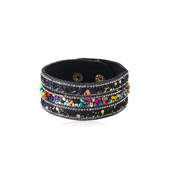 Black Snap Bracelet w/ Multicolored Beading