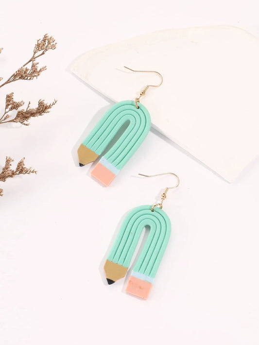 Teal Curved Pencil Earrings