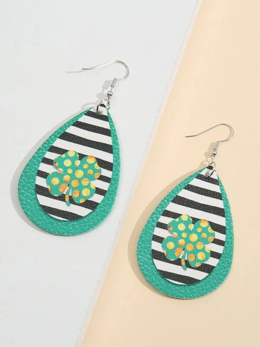 Black & White Striped Shamrock Earrings