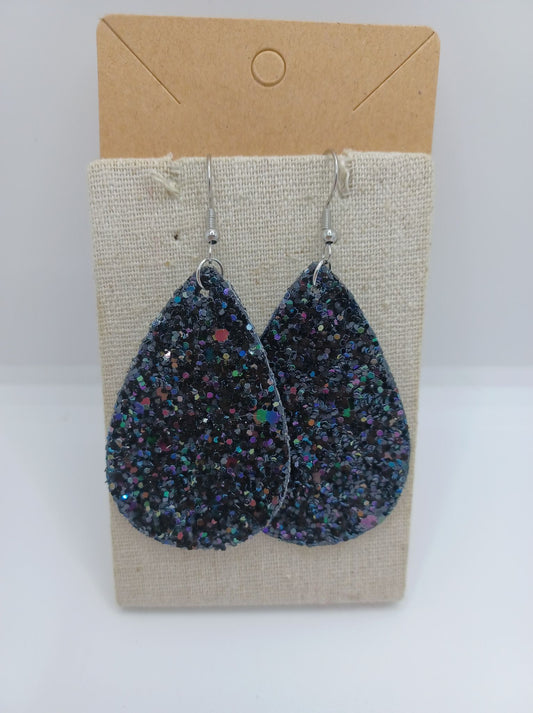 Glitter Teardrop Leather Style Earrings