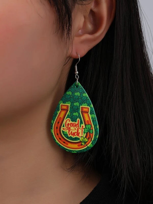 Horseshoe Good Luck Leather Style Earrings