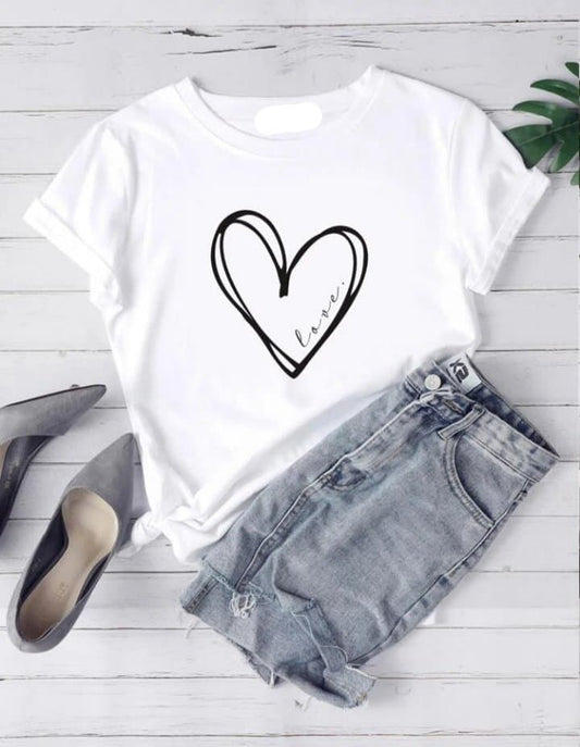 Heart Print Crew neck T-shirt