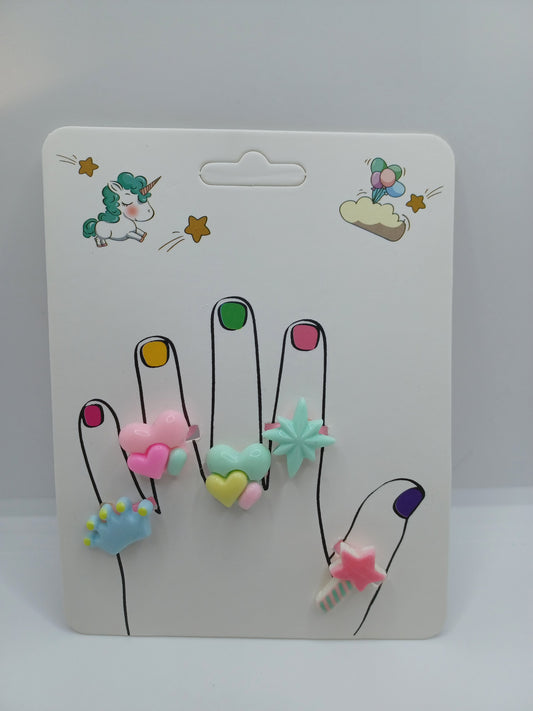 Ring Set - Blue Crown, Hearts, Star, & Star Wand
