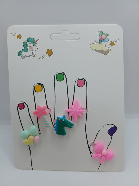 Ring Set - Hearts, Star Wand, Green Dino, Star, & Bow