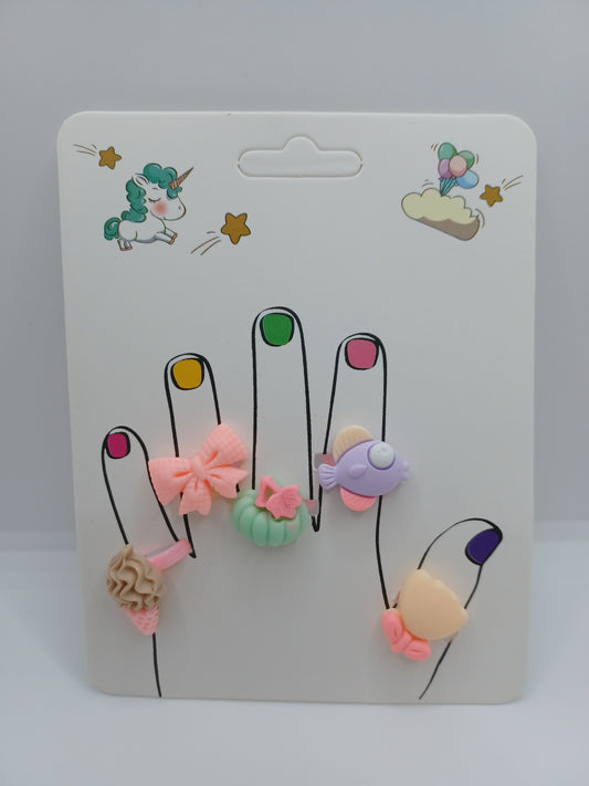 Ring Set - Ice Cream, Bow, Teal Pumpkin, Purple Fish, & Yellow Fish