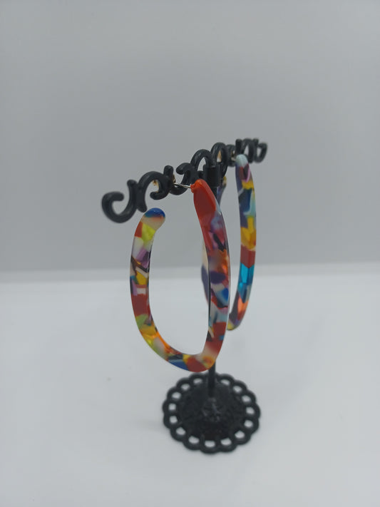 Multicolored Marbled J Style Acrylic Hoop Earrings