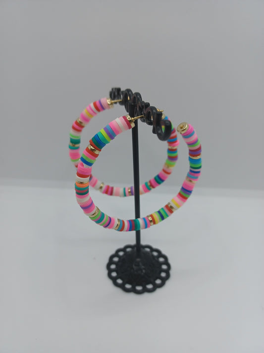 Multicolored Pink Disc Hoop Earrings