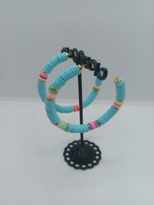 Blue Disc Hoop Earrings