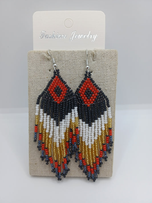 Black, Red, & Gold Seabeaded Earrings