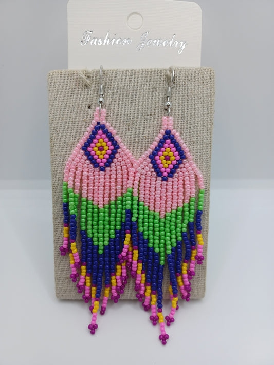 Pink, Purple, Green, & Blue Seabeaded Earrings