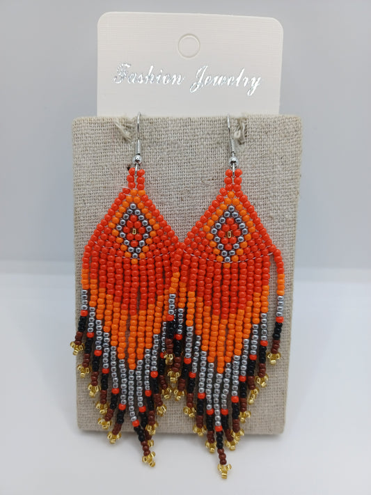 Orange, Red, & Silver Seabeaded Earrings