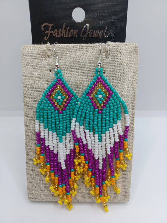Purple, Teal, & Gold Seabeaded Earrings