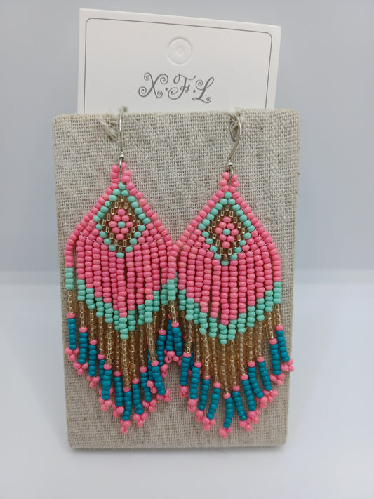 Pink, Teal, & Blue Seabeaded Earrings