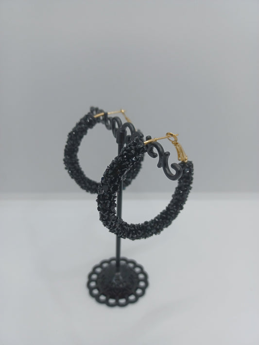 Black Druzy Hoop Earrings