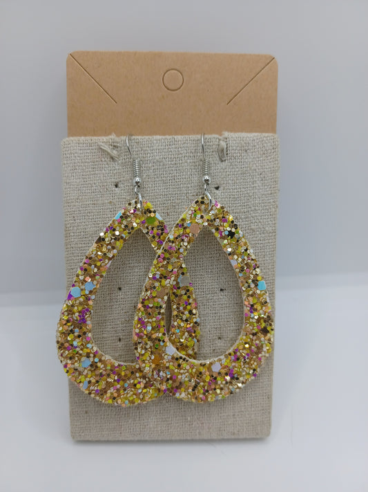 Gold w/ Multicolored Glitter Earrings