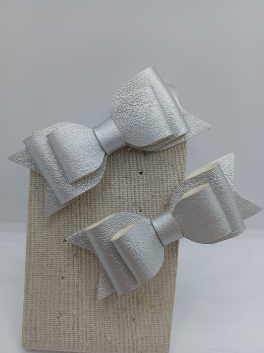 Grey Leather Style Hair Clip Set